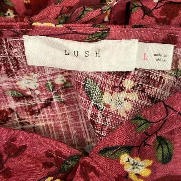 Lush Size Large Floral Ruffle Trimmed Dress Open Tie Back Side Zip Magenta NEW - Picture 3 of 11